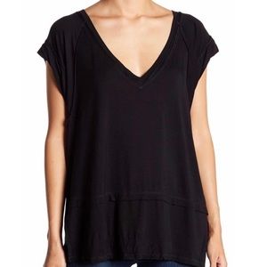 Free People We The Free Voyage Tee Oversized Slouchy V-neck Black High Low Hem L